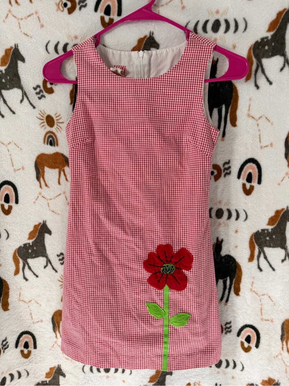 Vintage Girls 1990s Gingham Dress with Red Flower